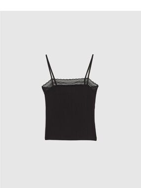 Madewell Black Lace-Trim Square Neck Ribbed Tank NY280 Brand New